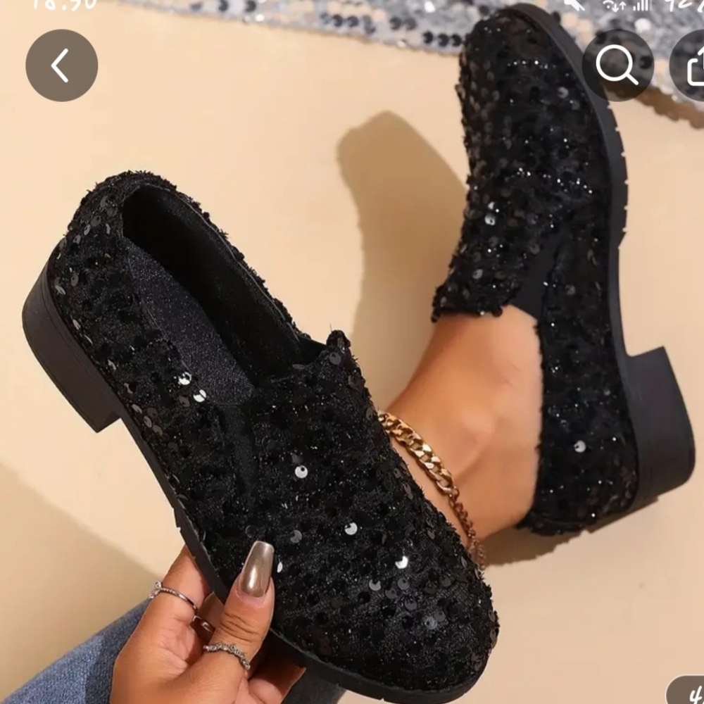 Black Sequin Loafers Women's Size 9 EUC